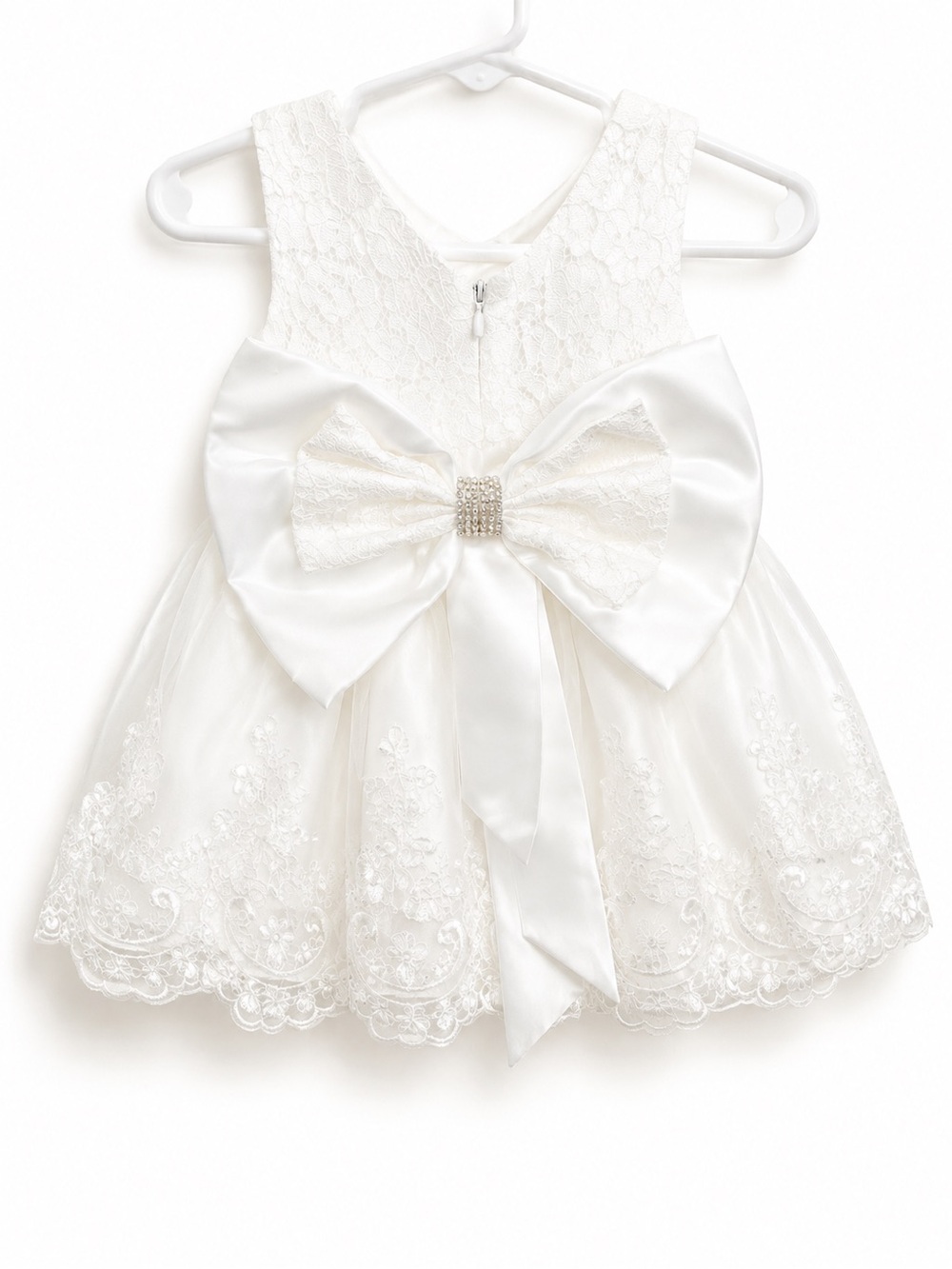 Baby girl white lace bow Tulle dress 0-3M Baptism Christening NWT.